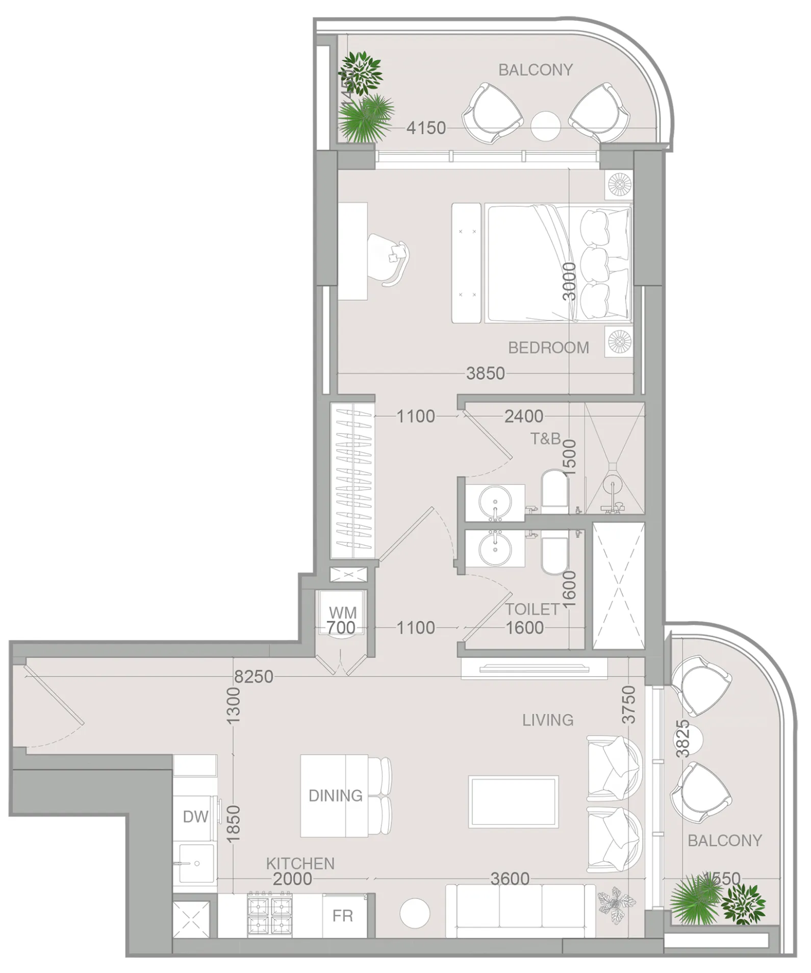 1 BR layout at ALTA V1EW