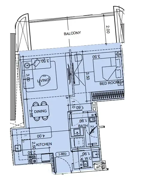 1 BR layout at Vision Iconic
