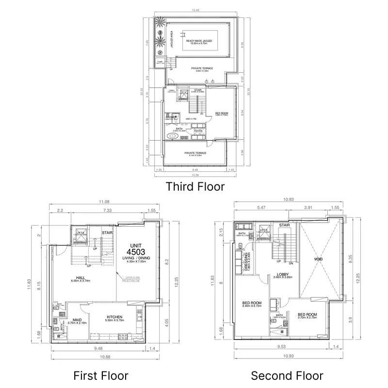 3 BR layout at Marina Arcade Tower