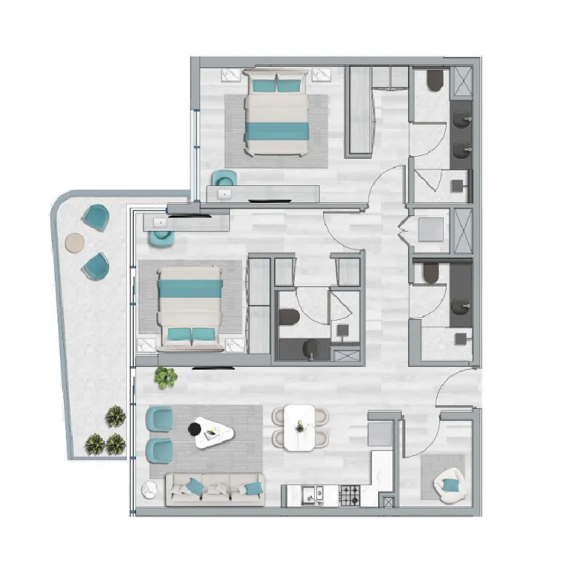 2 BR layout at Flora Bay Residences