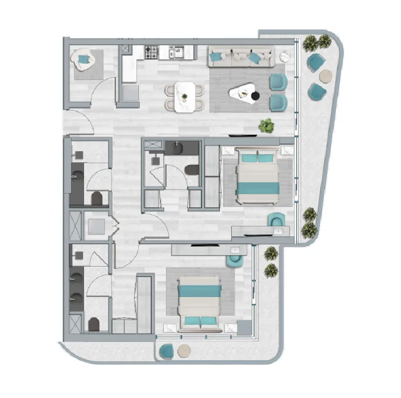 2 BR layout at Flora Bay Residences