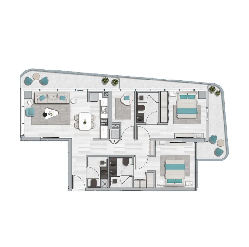 2 BR layout at Flora Bay Residences