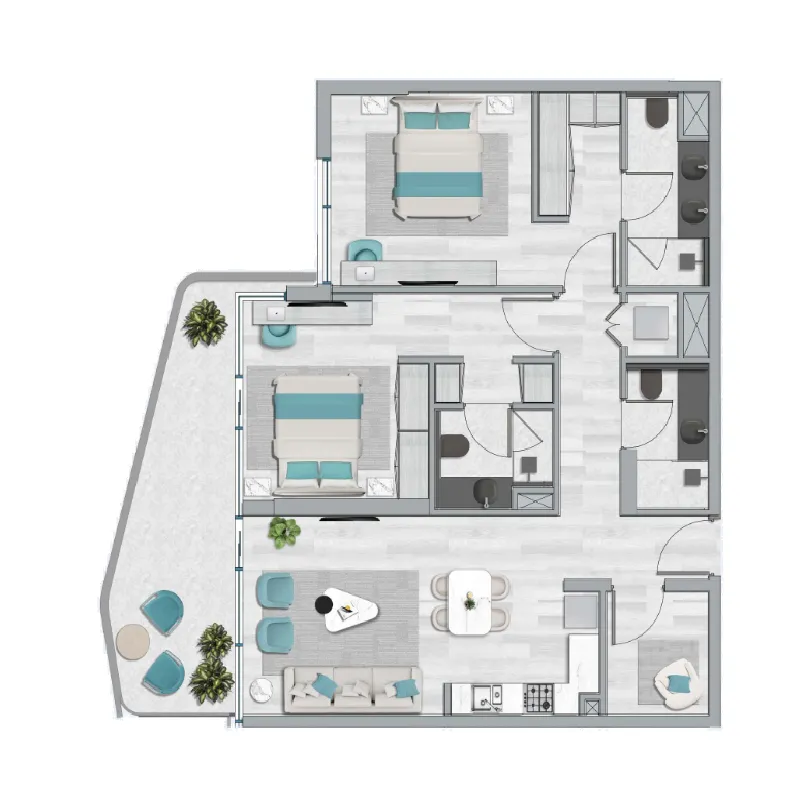 2 BR layout at Flora Bay Residences
