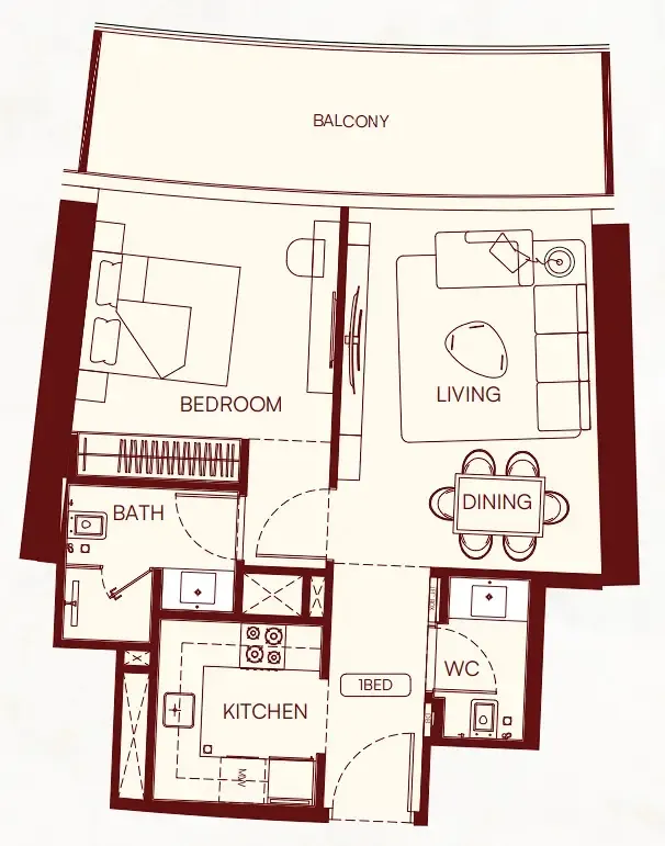 1 BR layout at Binghatti Skyflame
