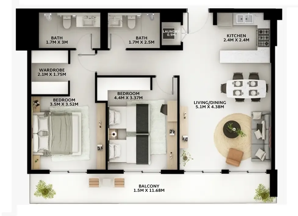 2 BR layout at Viera Residences