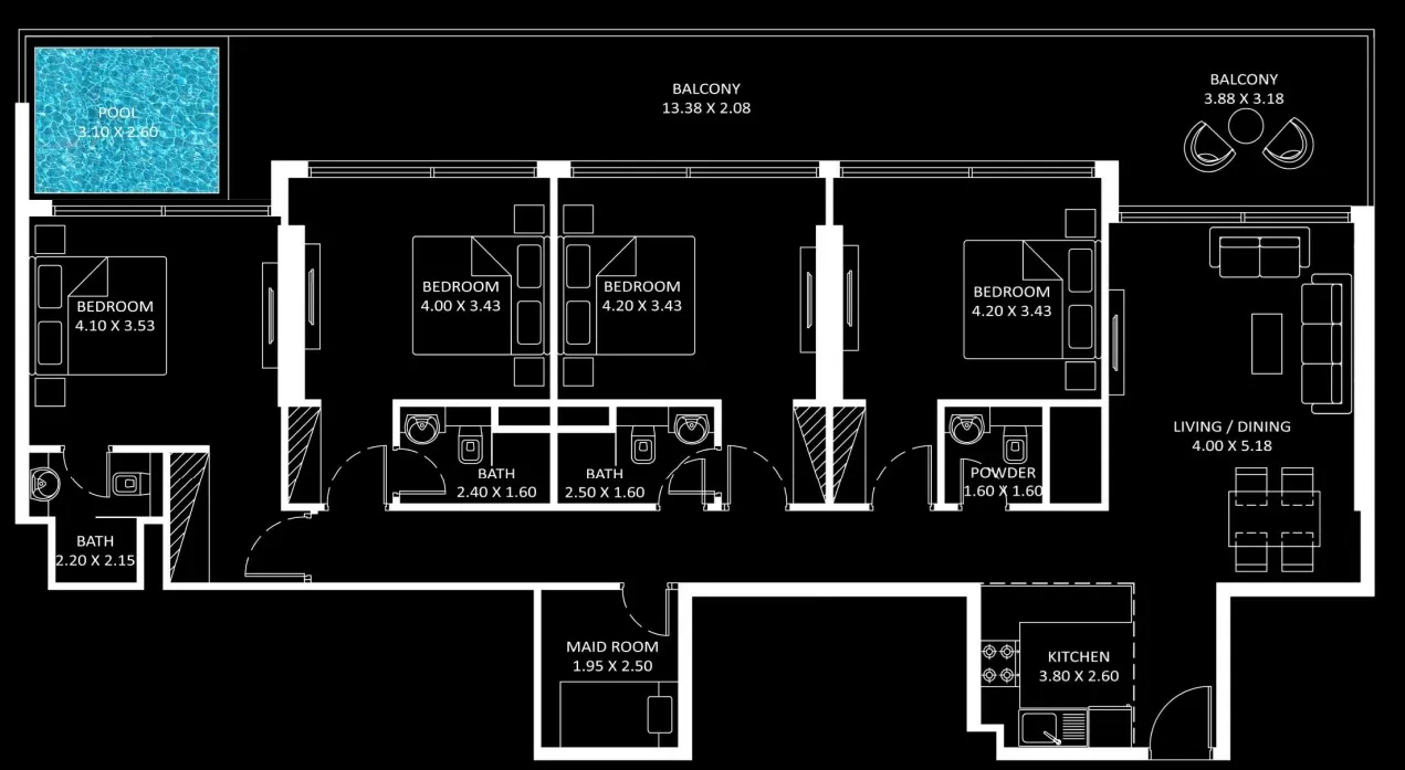 4 BR layout at Diamondz