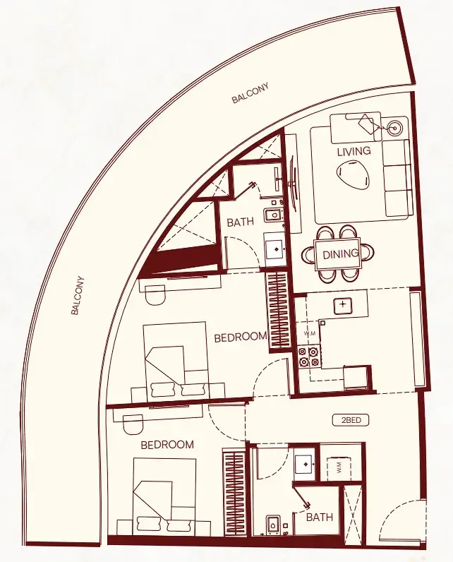 2 BR layout at Binghatti Skyflame