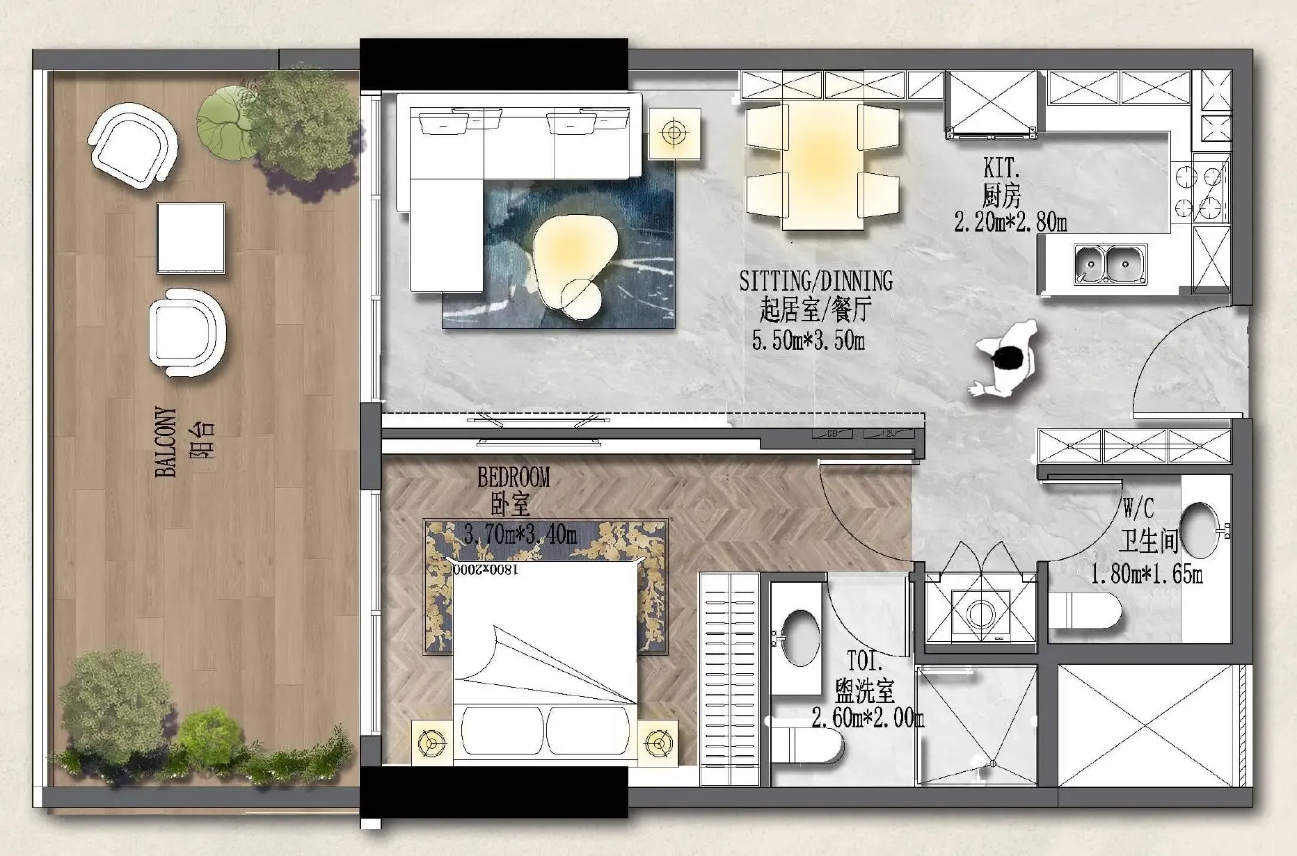 1 BR layout at Forest City 2