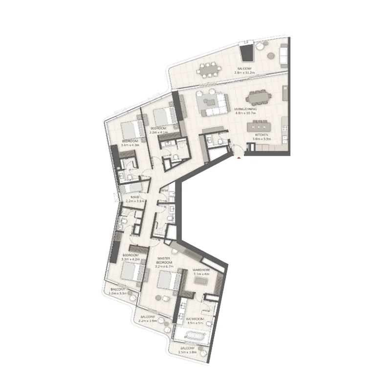 4 BR layout at LIV Lux