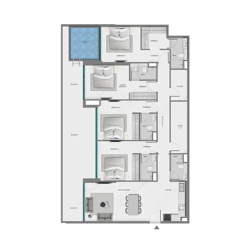 4 BR layout at Ocean Crest