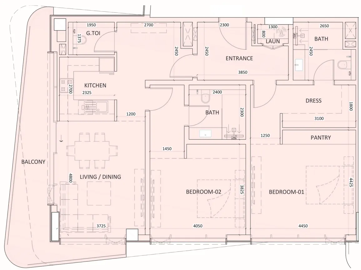 2 BR layout at Luzora Residence