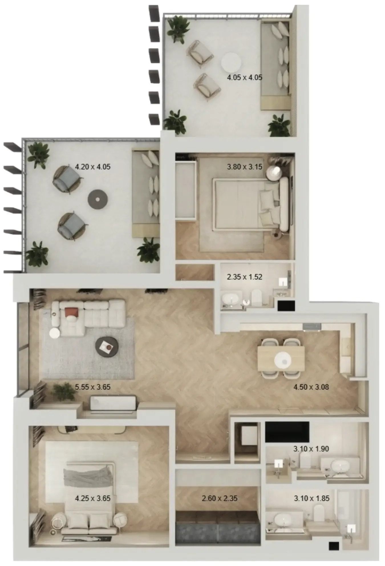 2 BR layout at Arisha Terraces