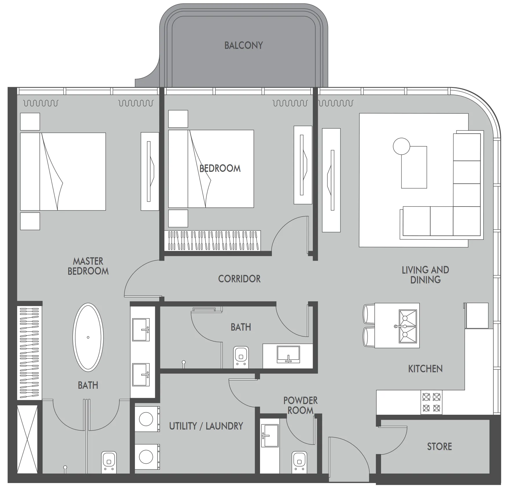 2 BR layout at Seaside by Prestige One