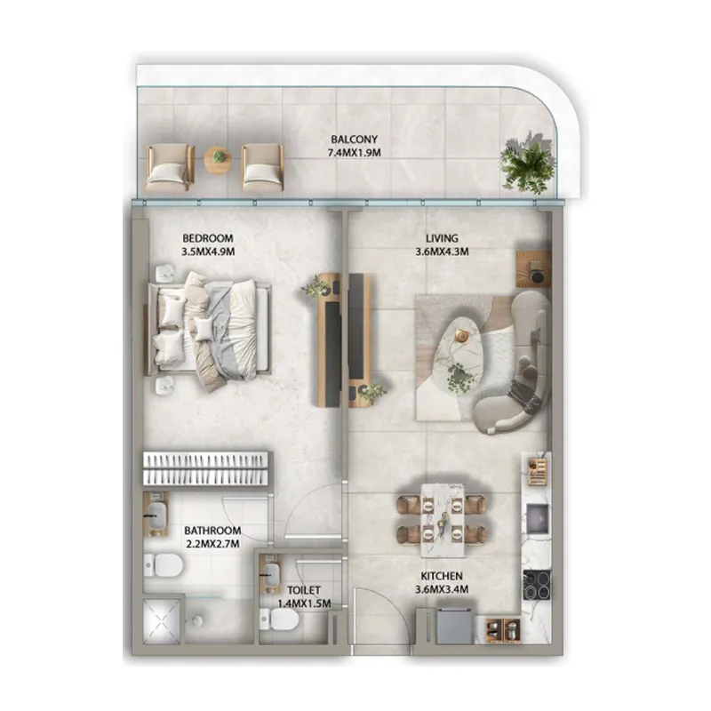 1 BR layout at Antalya