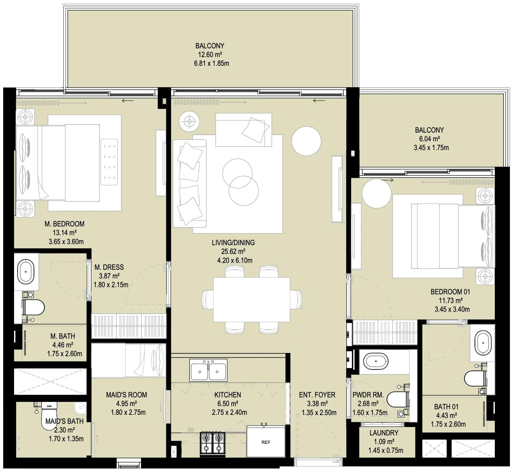 2 BR layout at Aura Prestige