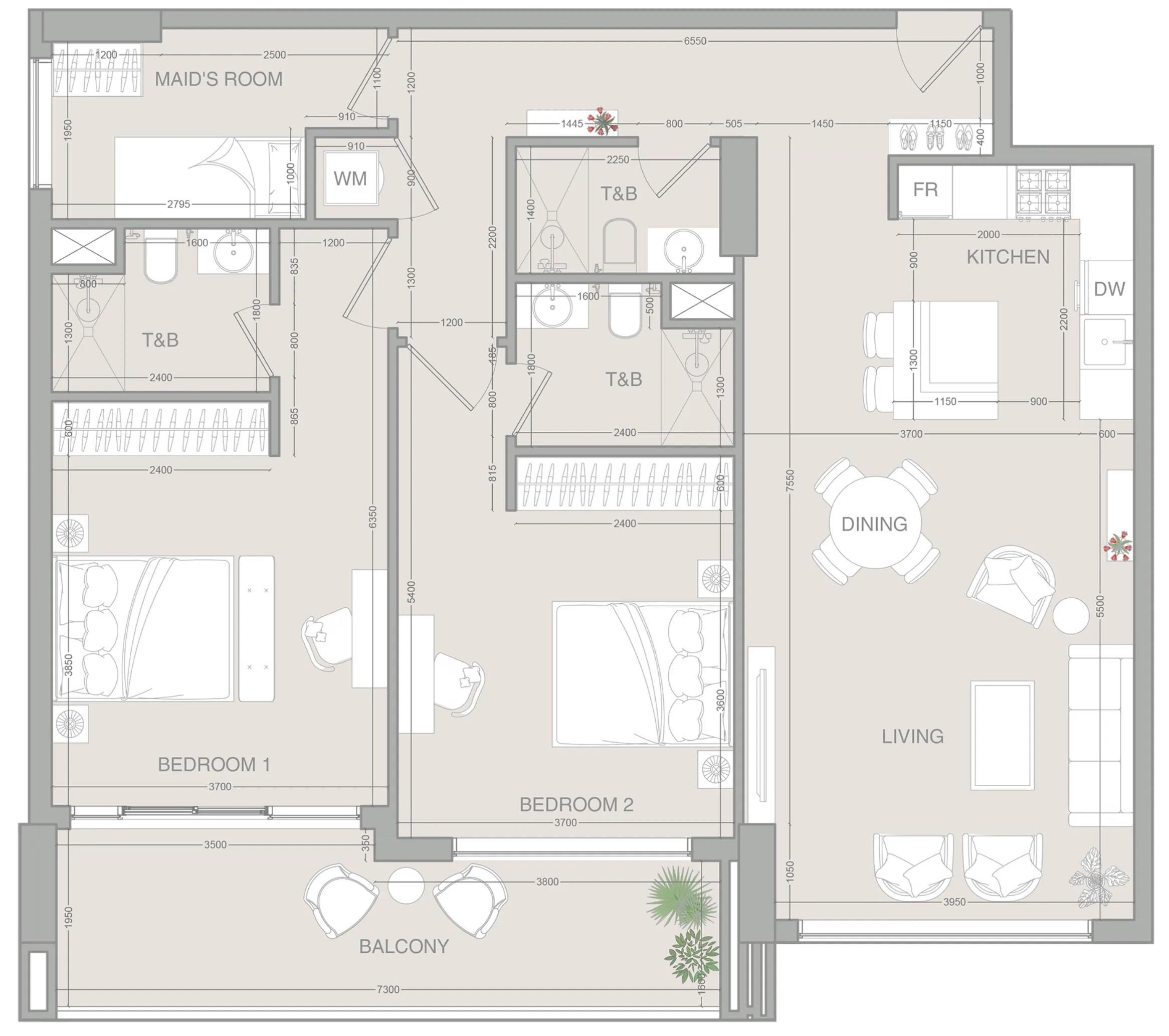 2 BR layout at VERDAN1A