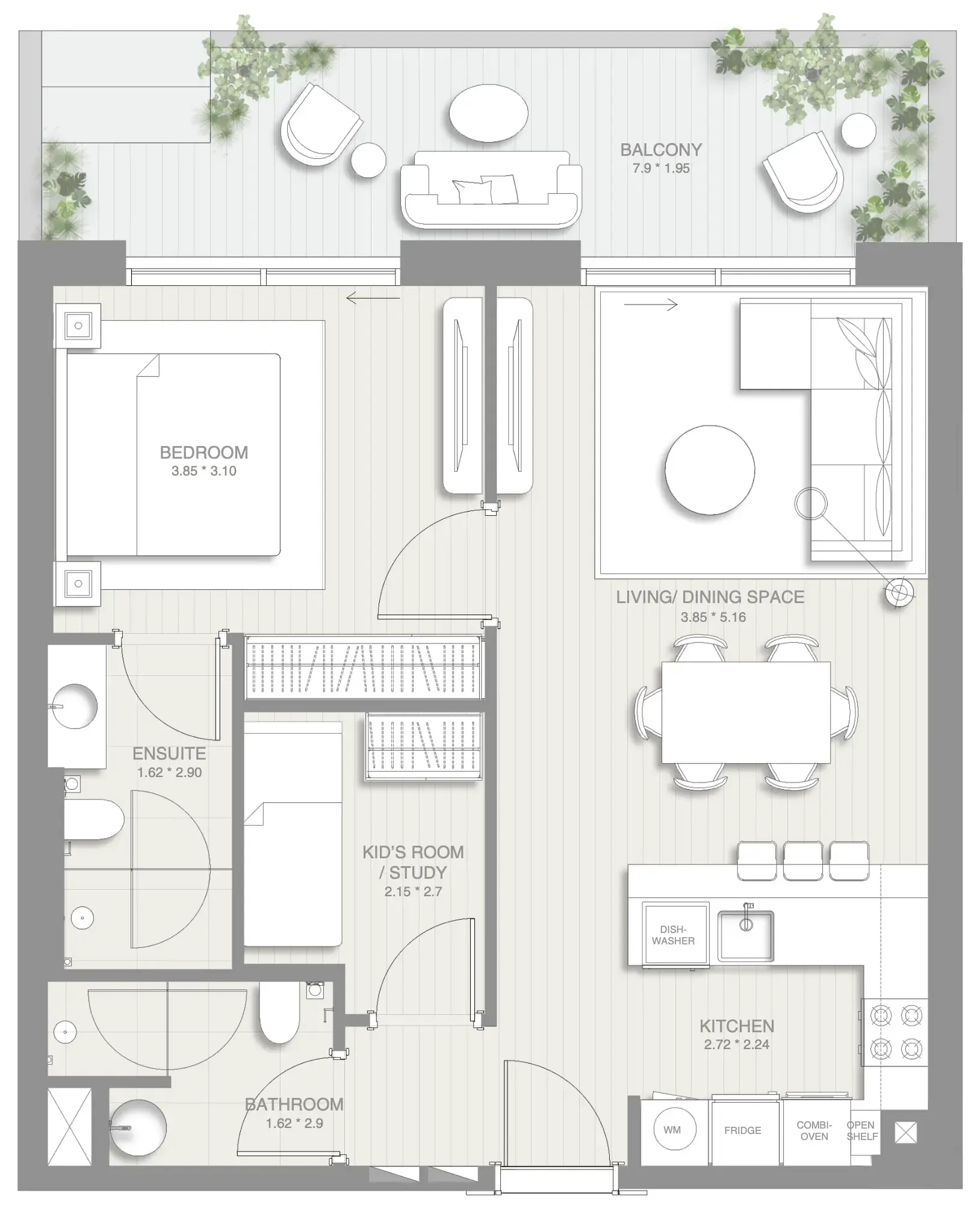 1 BR layout at Sol Levante