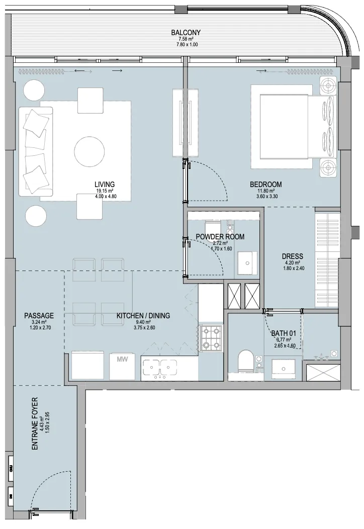 1 BR layout at Grandala