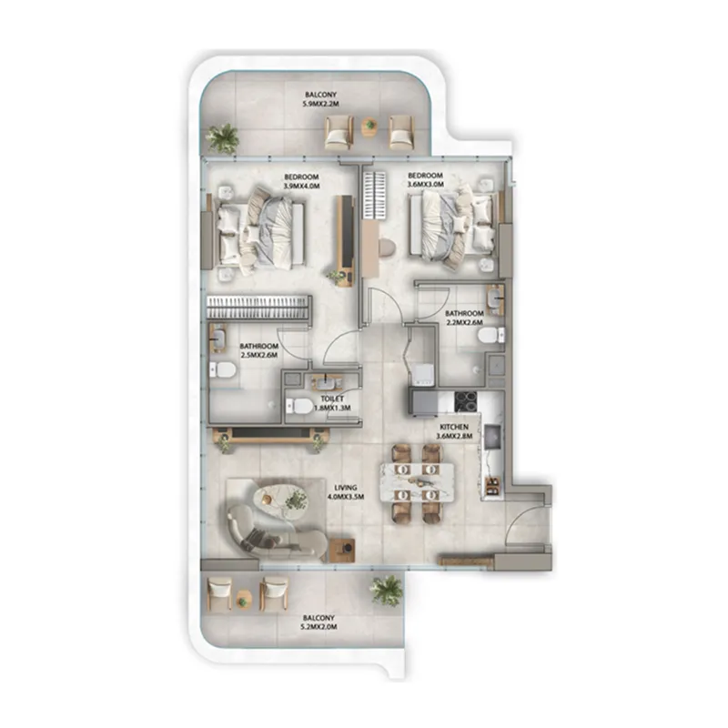2 BR layout at Antalya