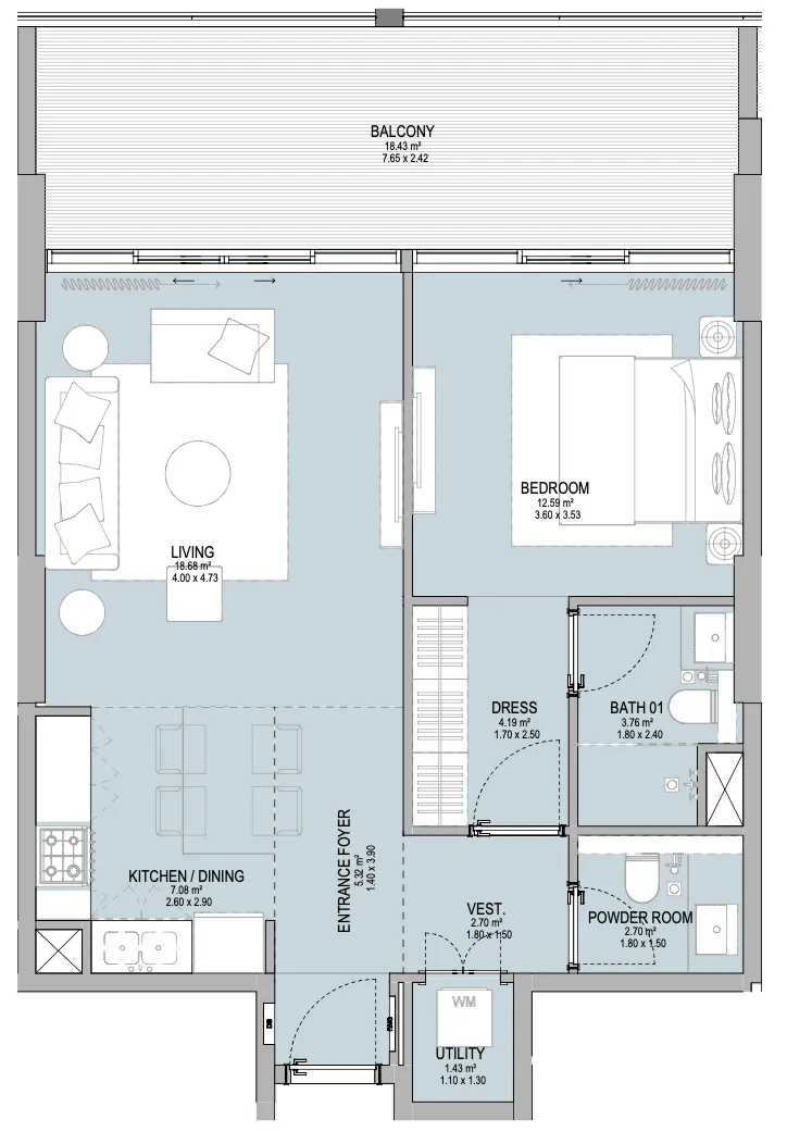1 BR layout at Grandala