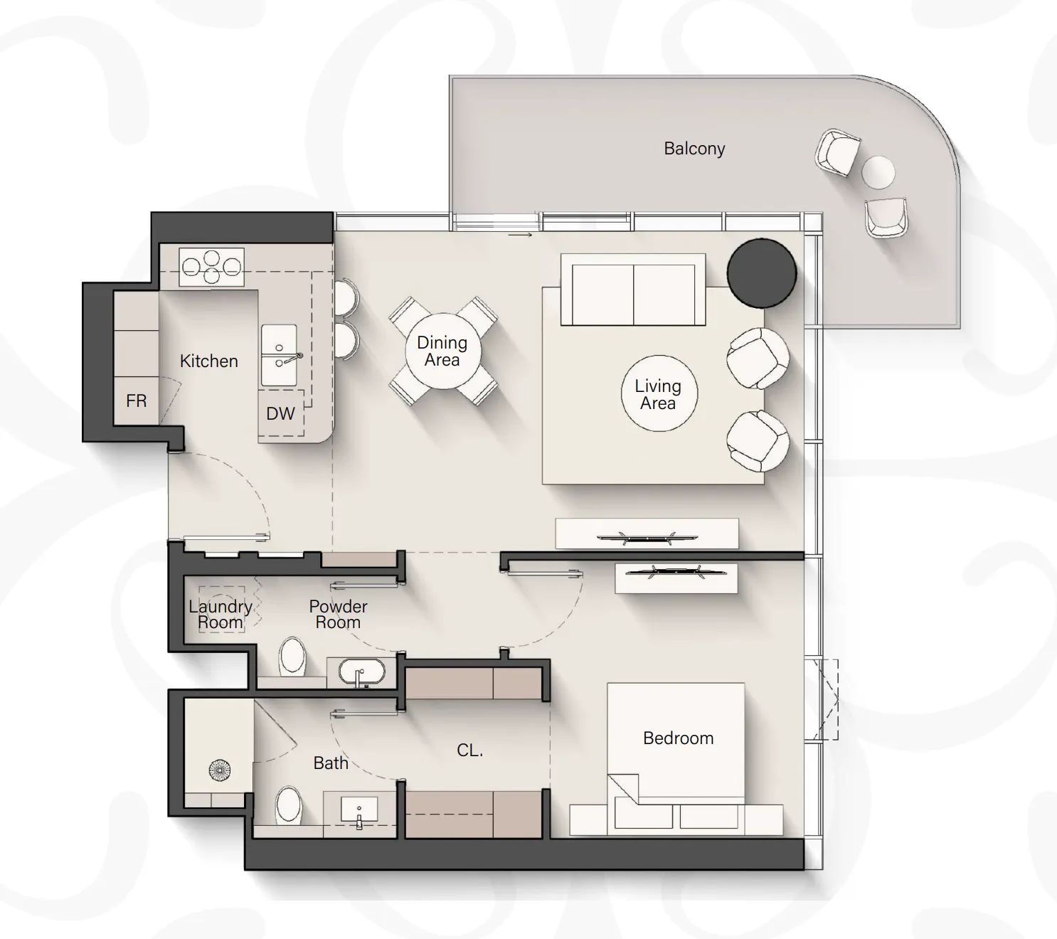 1 BR layout at The Meriva Collection