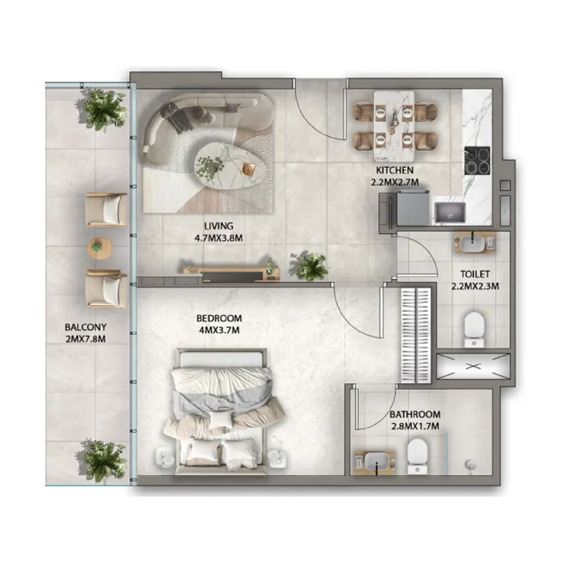 1 BR layout at Antalya