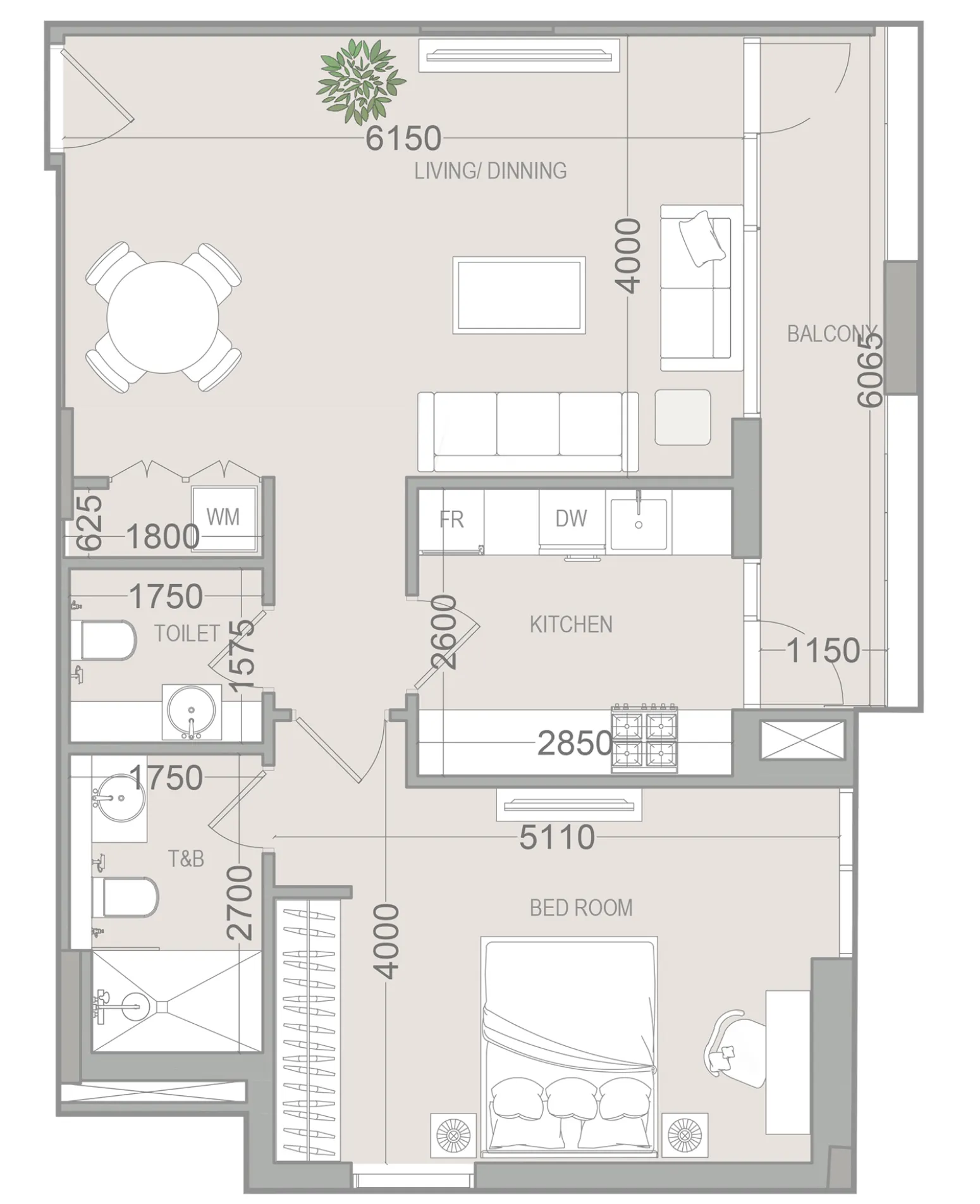 1 BR layout at EVERGR1N House 4