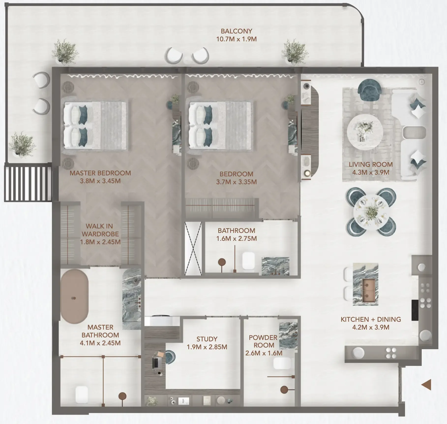 2 BR layout at 241 Waterside