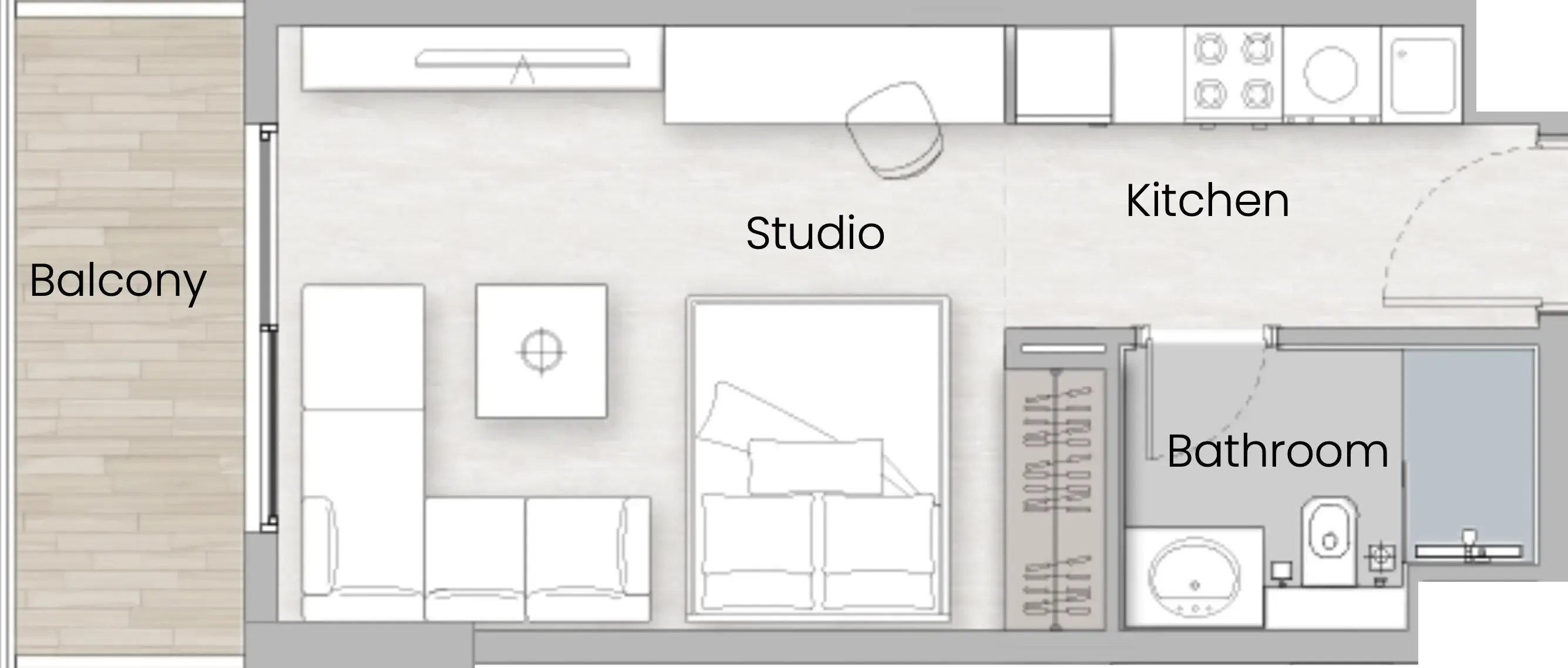 0 BR layout at One Beverly