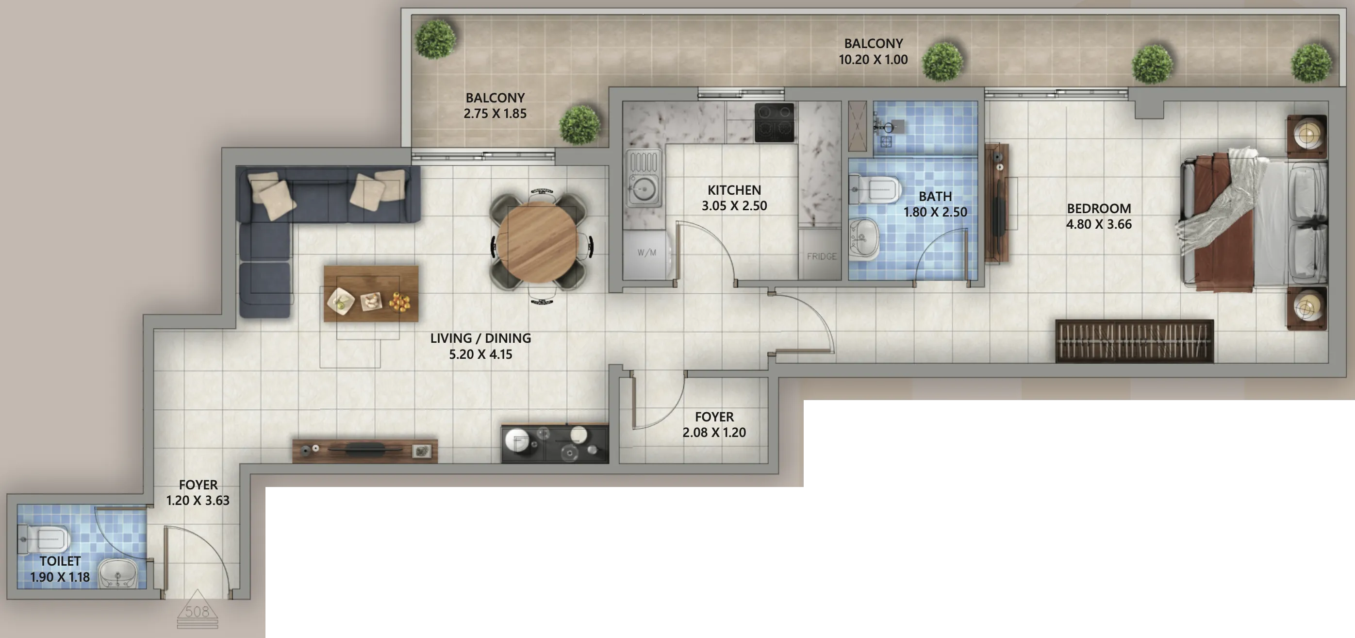 1 BR layout at Linden Residences