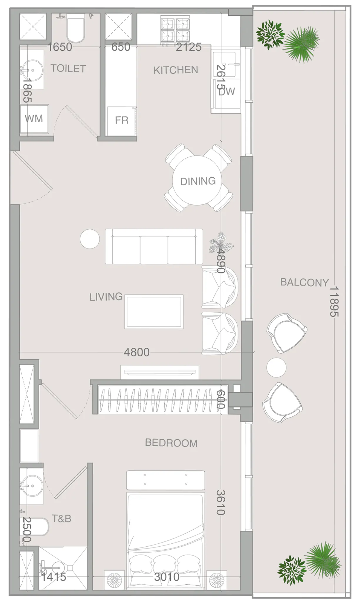 1 BR layout at IR1DIAN Park 2
