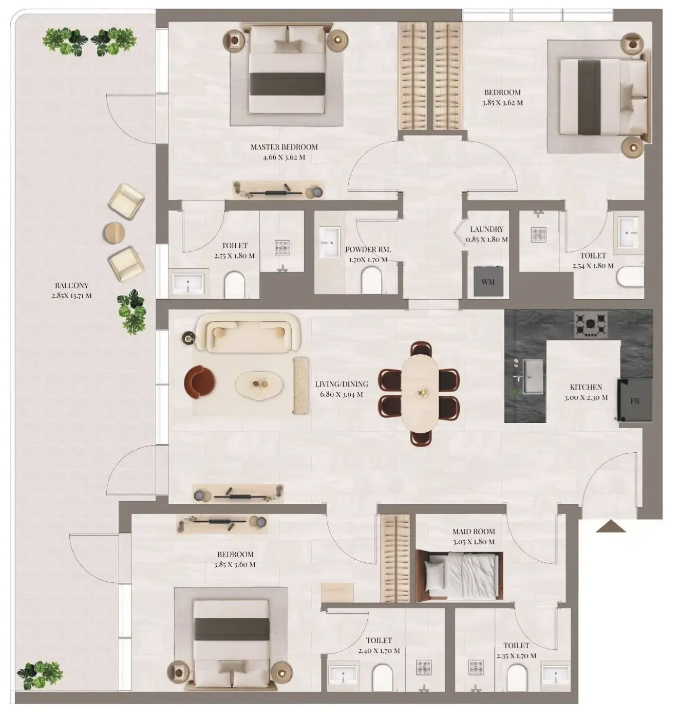 3 BR layout at Rivo