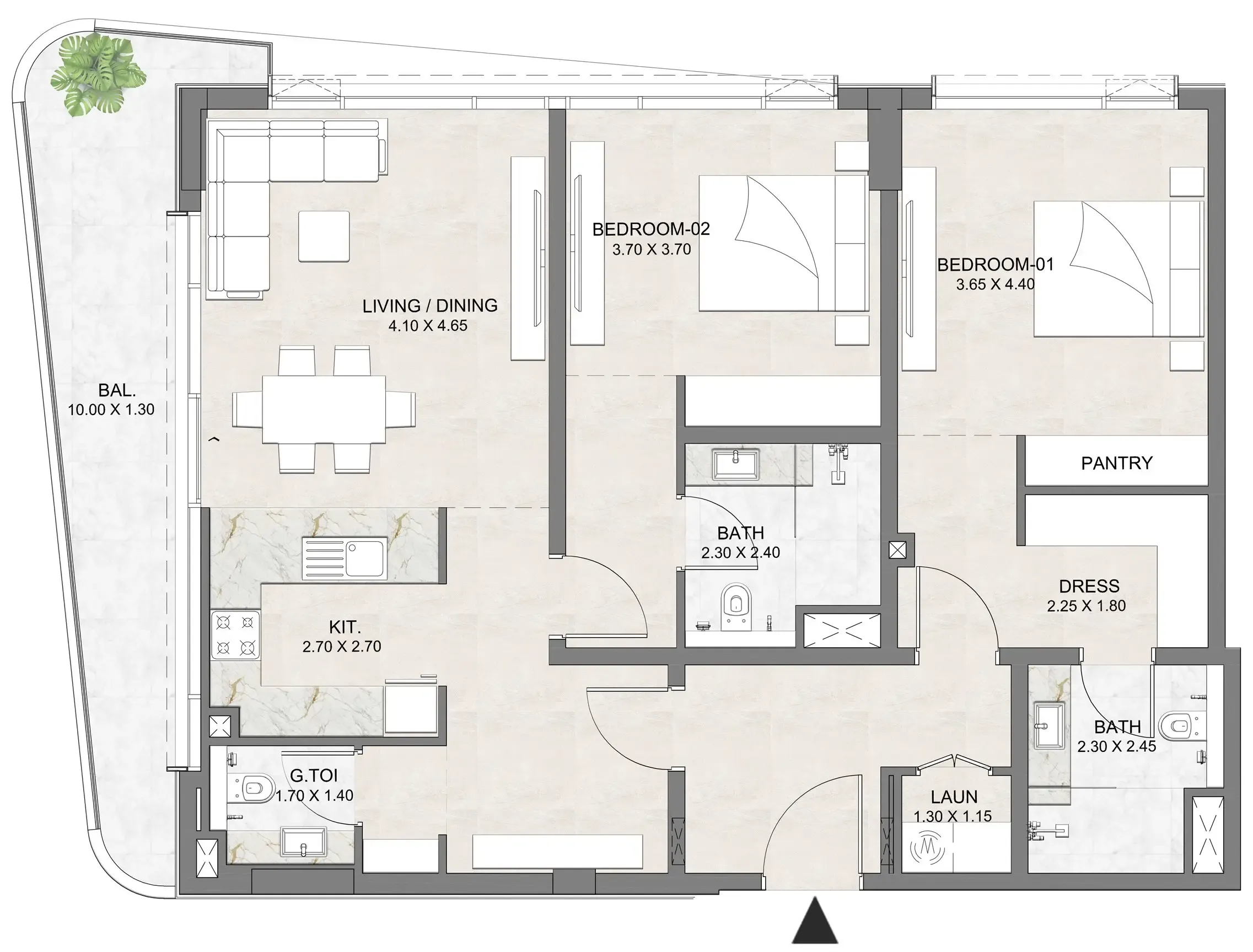 2 BR layout at Luzora Residence