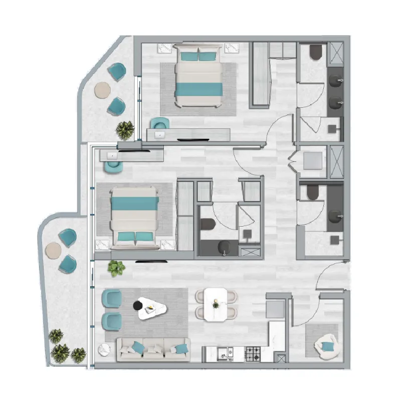 2 BR layout at Flora Bay Residences