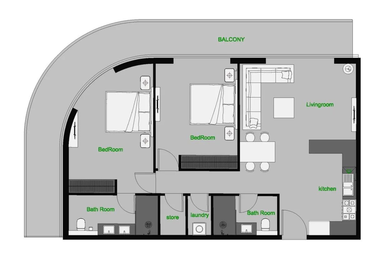 2 BR layout at The Central Downtown