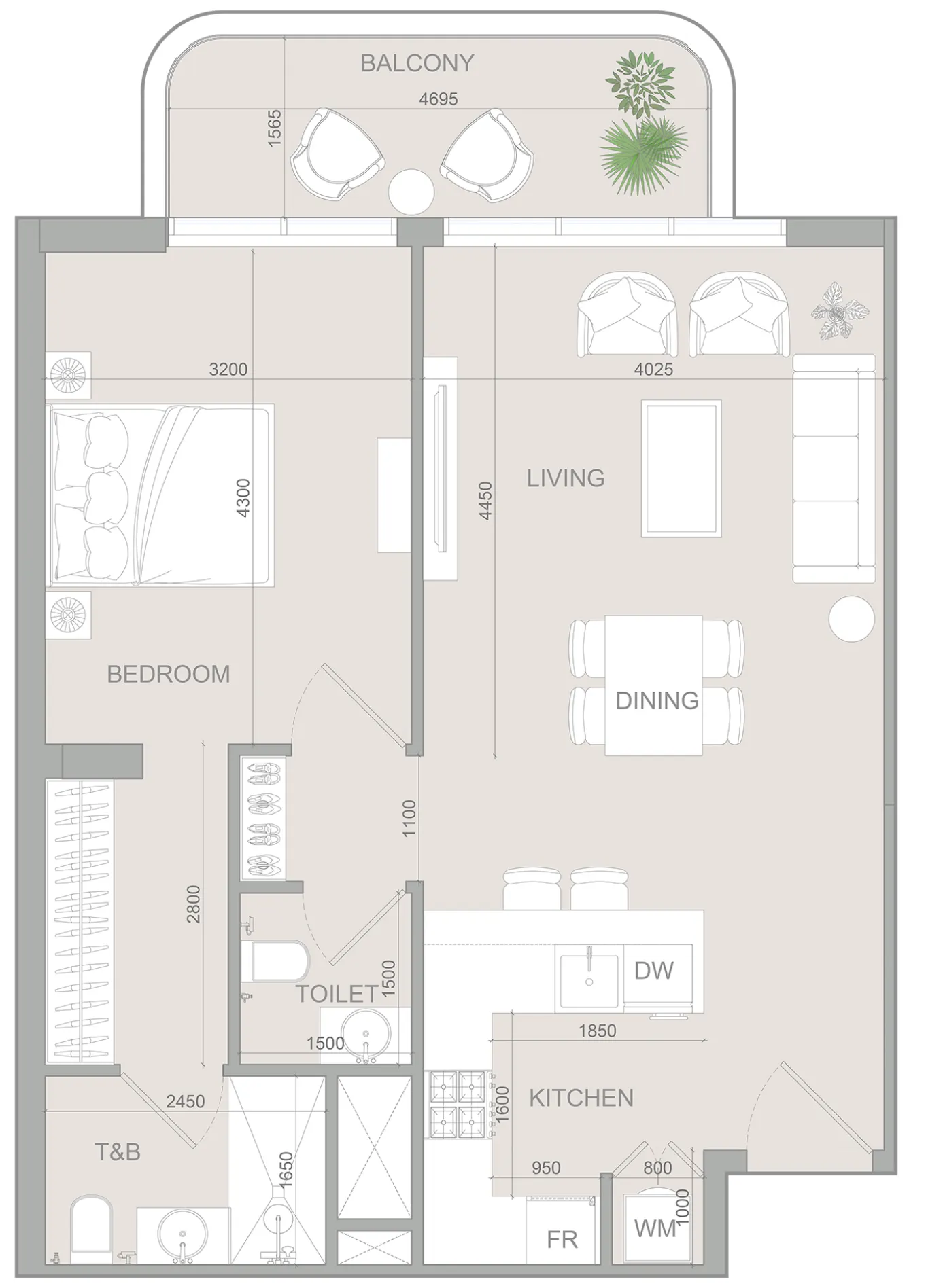 1 BR layout at S1LV1ANA Park