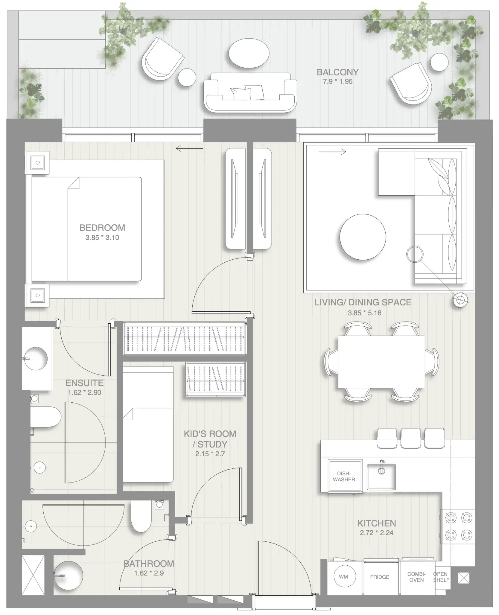 1 BR layout at Sol Levante