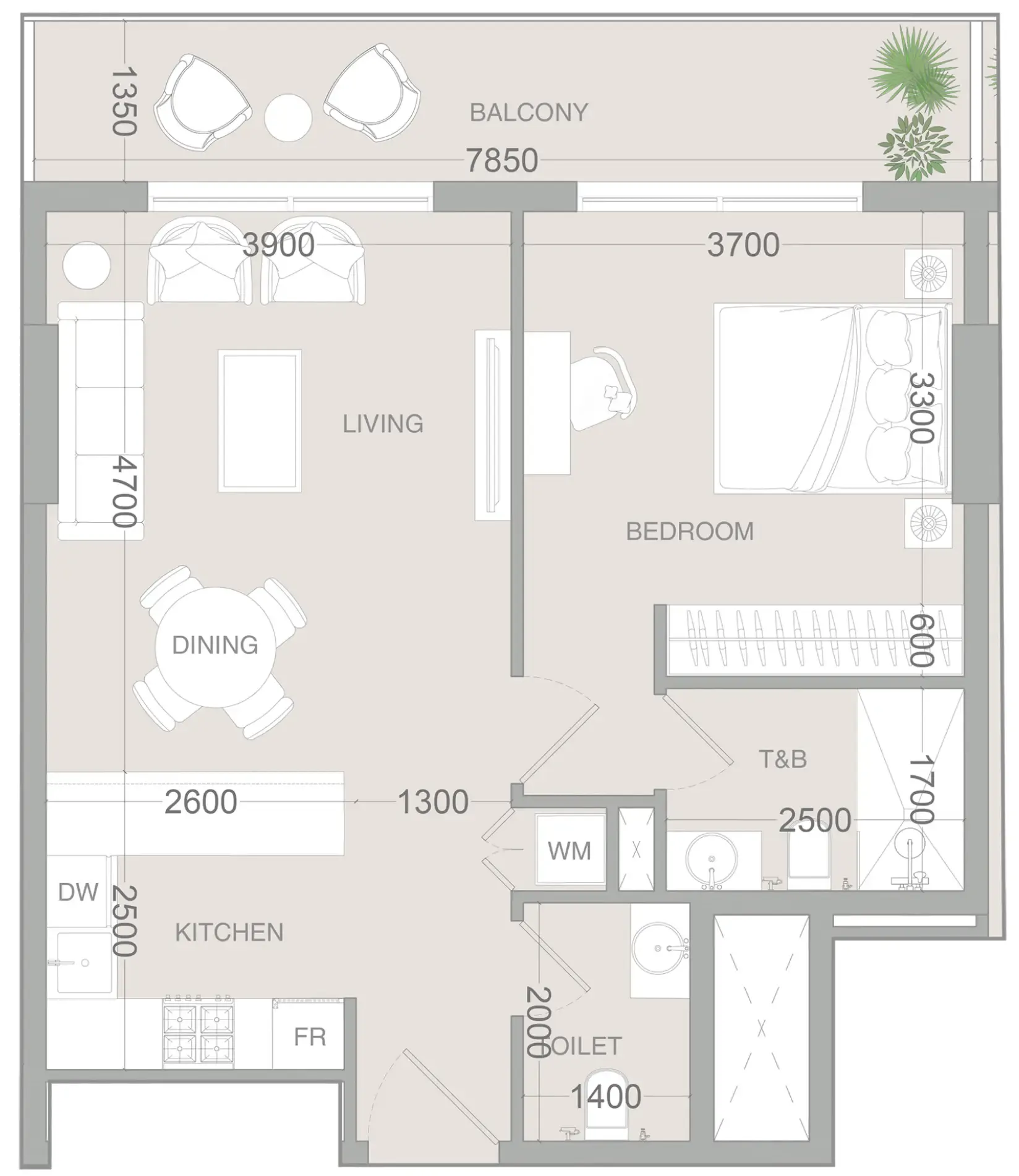 1 BR layout at VERDAN1A 3