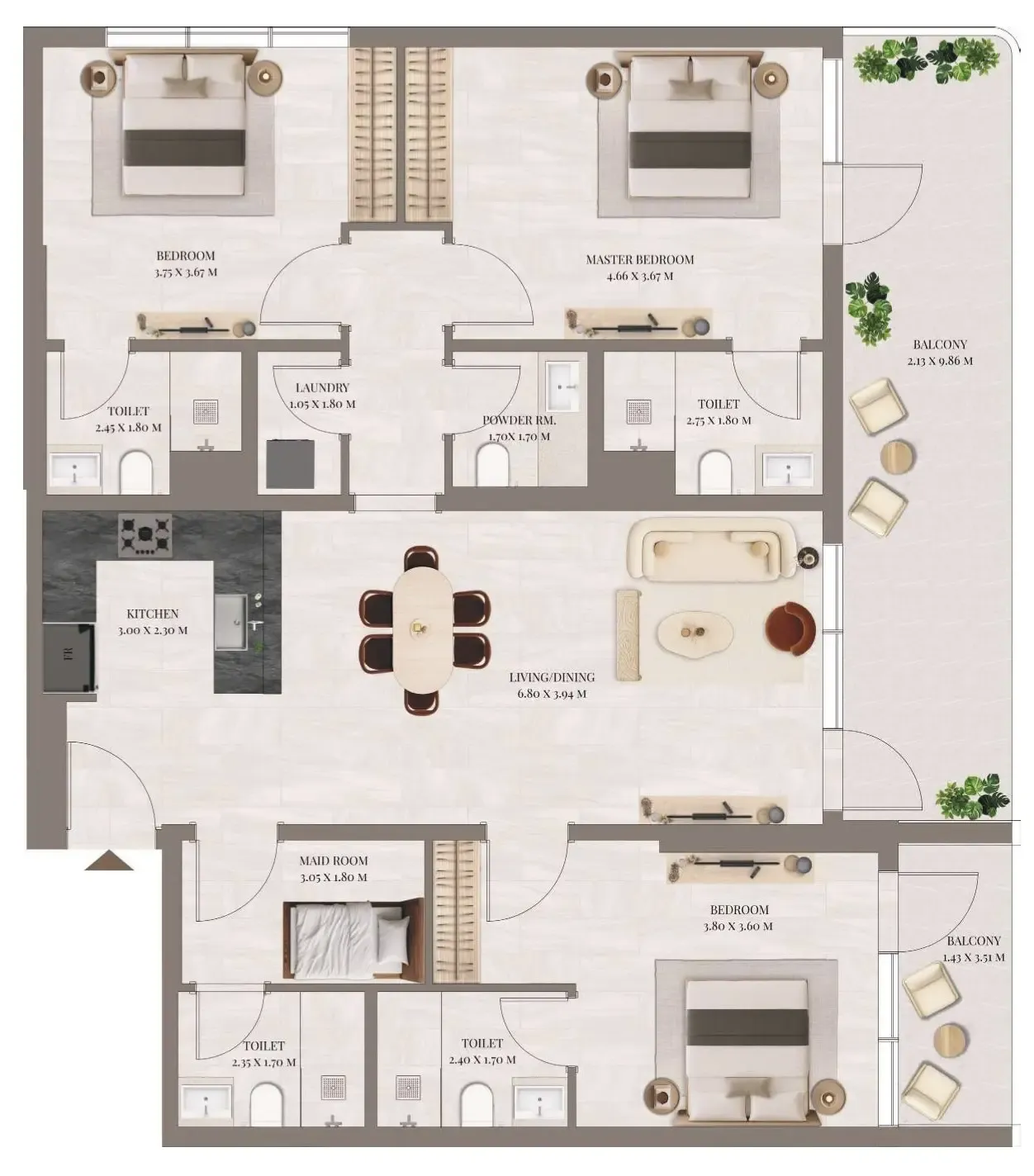 3 BR layout at Rivo