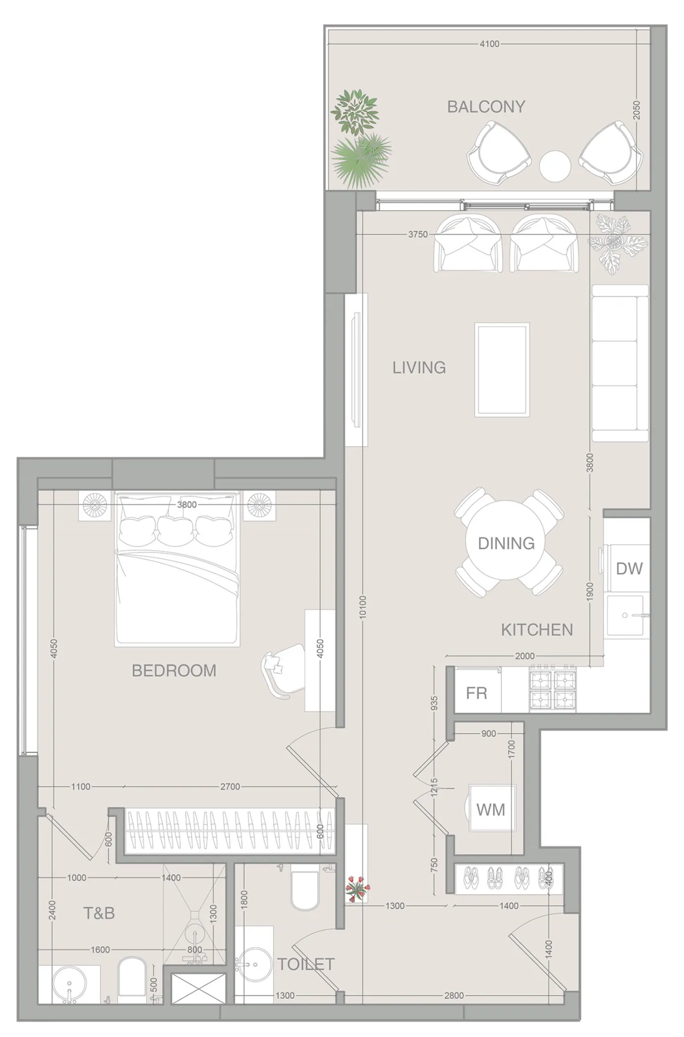 1 BR layout at VERDAN1A