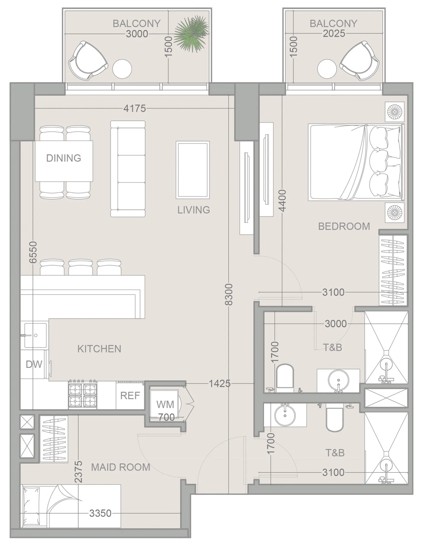 1 BR layout at 1WOOD Residence 2