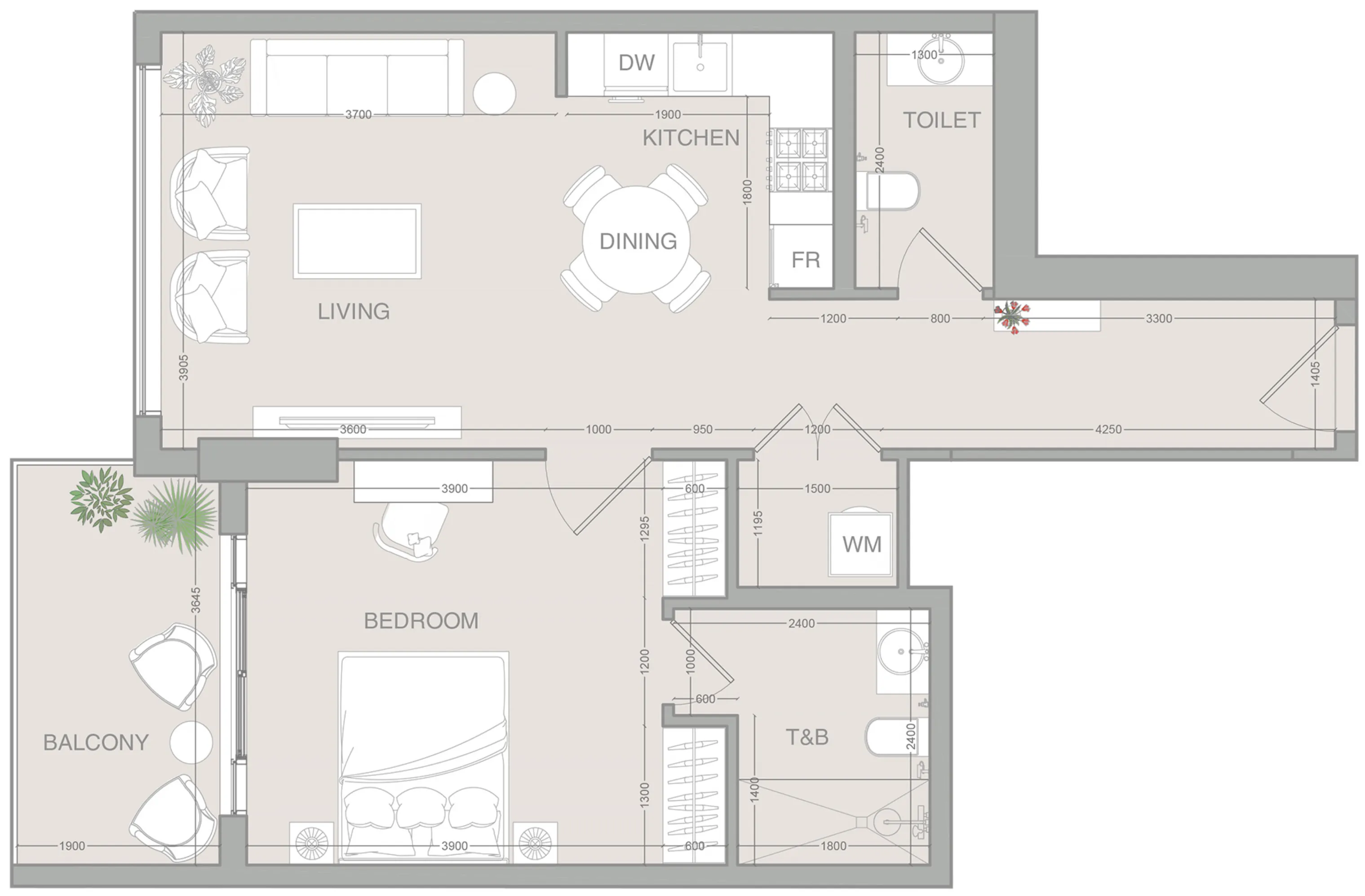 1 BR layout at VERDAN1A