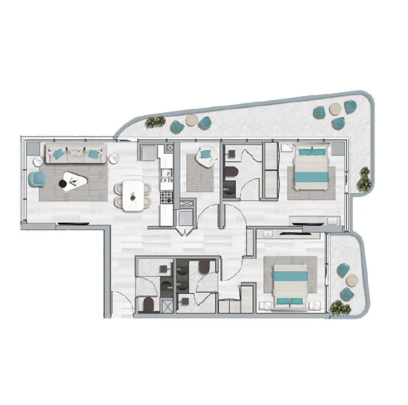 2 BR layout at Flora Bay Residences