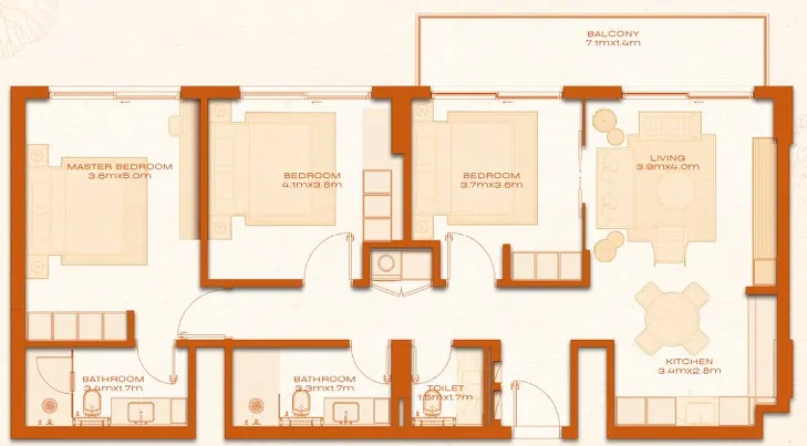3 BR layout at Avenew 888 - Modo