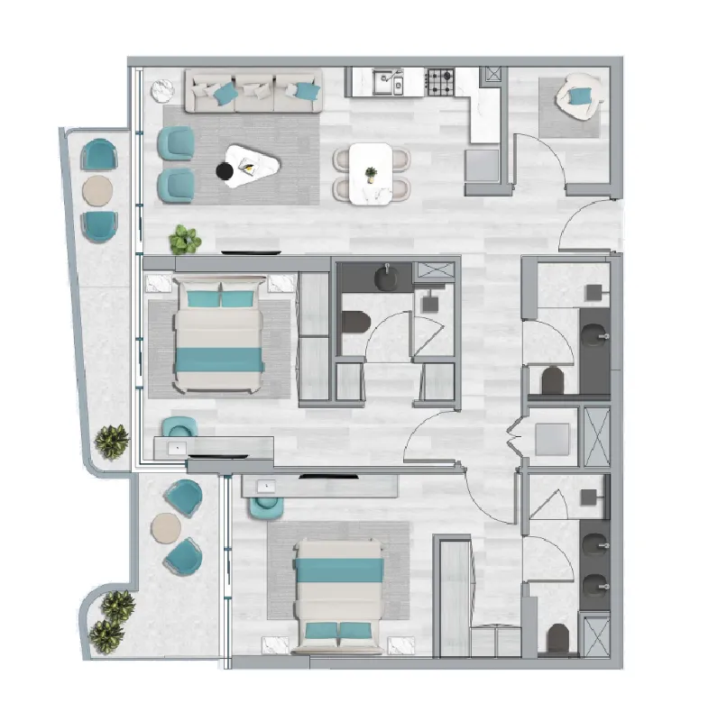 2 BR layout at Flora Bay Residences