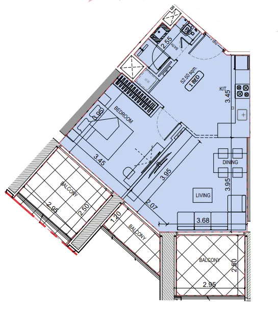 1 BR layout at Binghatti Elite