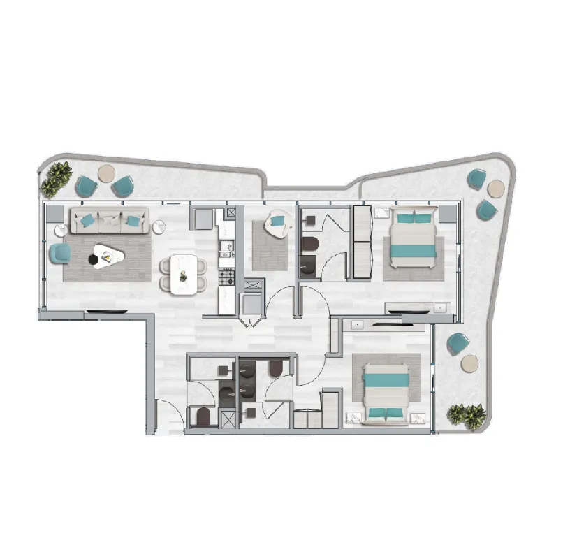 2 BR layout at Flora Bay Residences