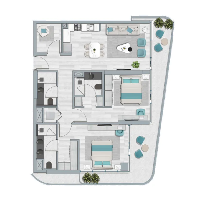 2 BR layout at Flora Bay Residences