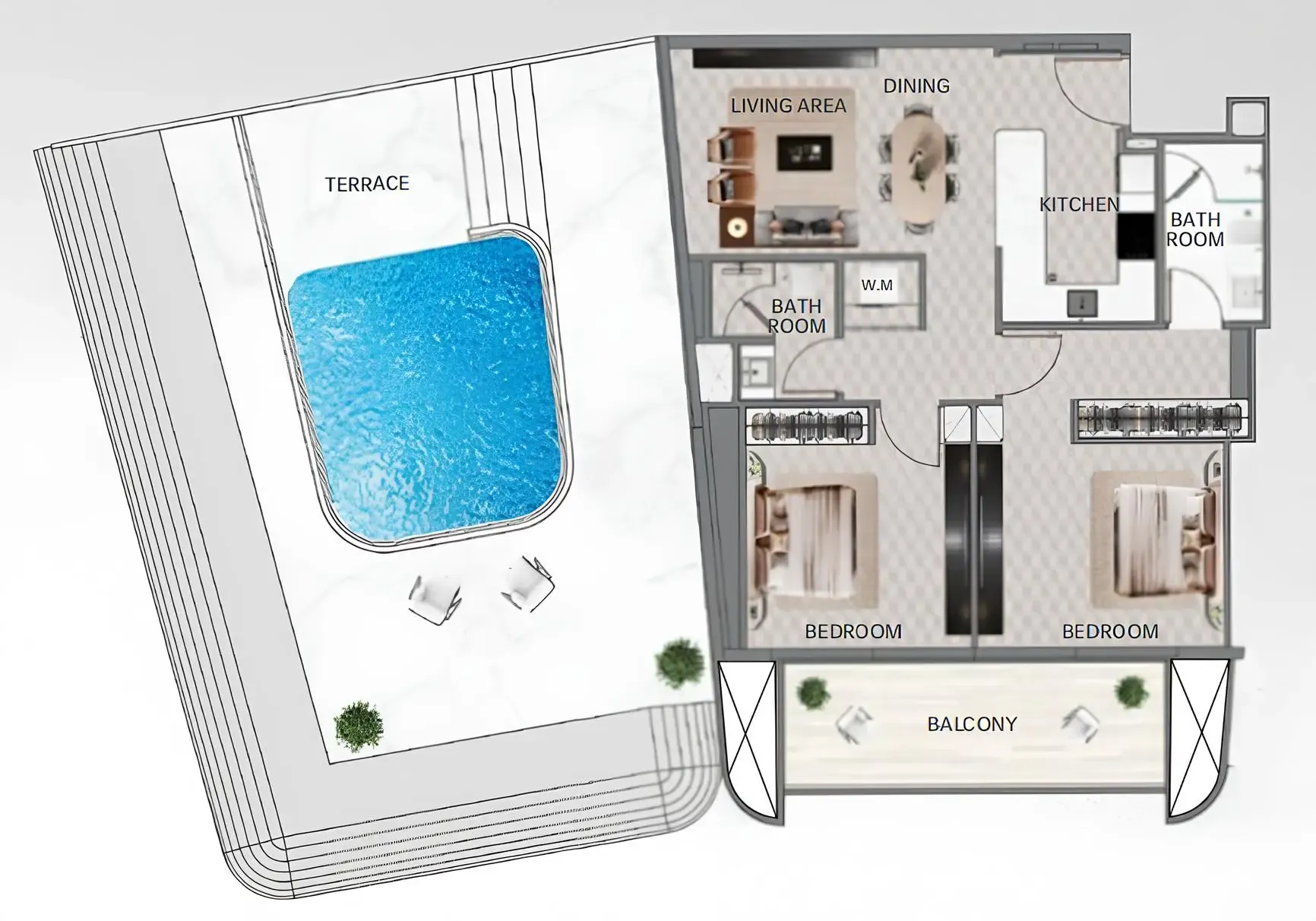 2 BR layout at Vision Iconic