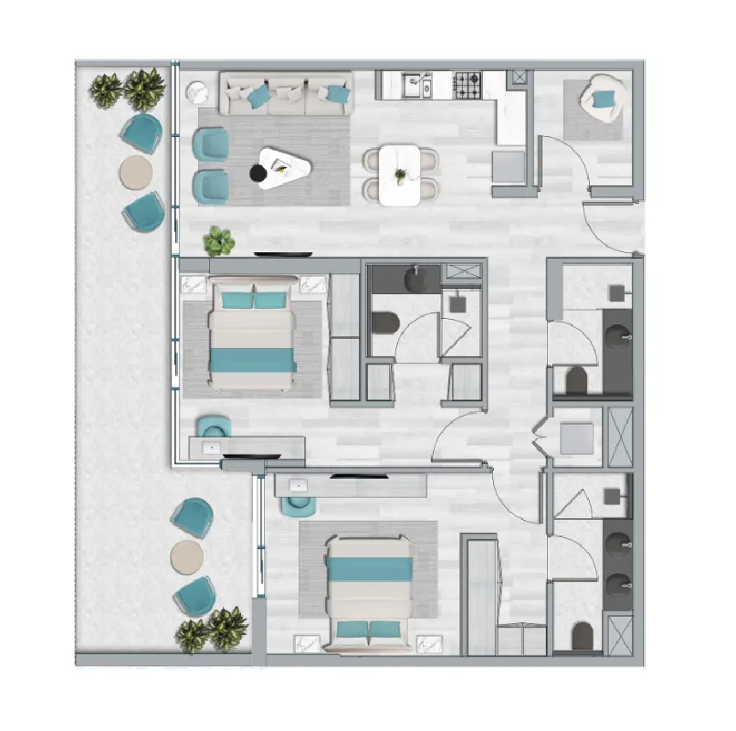 2 BR layout at Flora Bay Residences